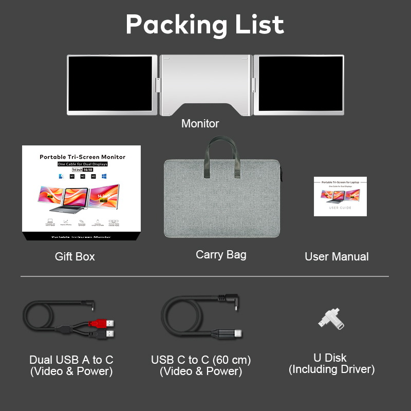 ⁦Portable Tri-screen Monitor with USB-C or USB-A（S688）⁩ - الصورة ⁦2⁩