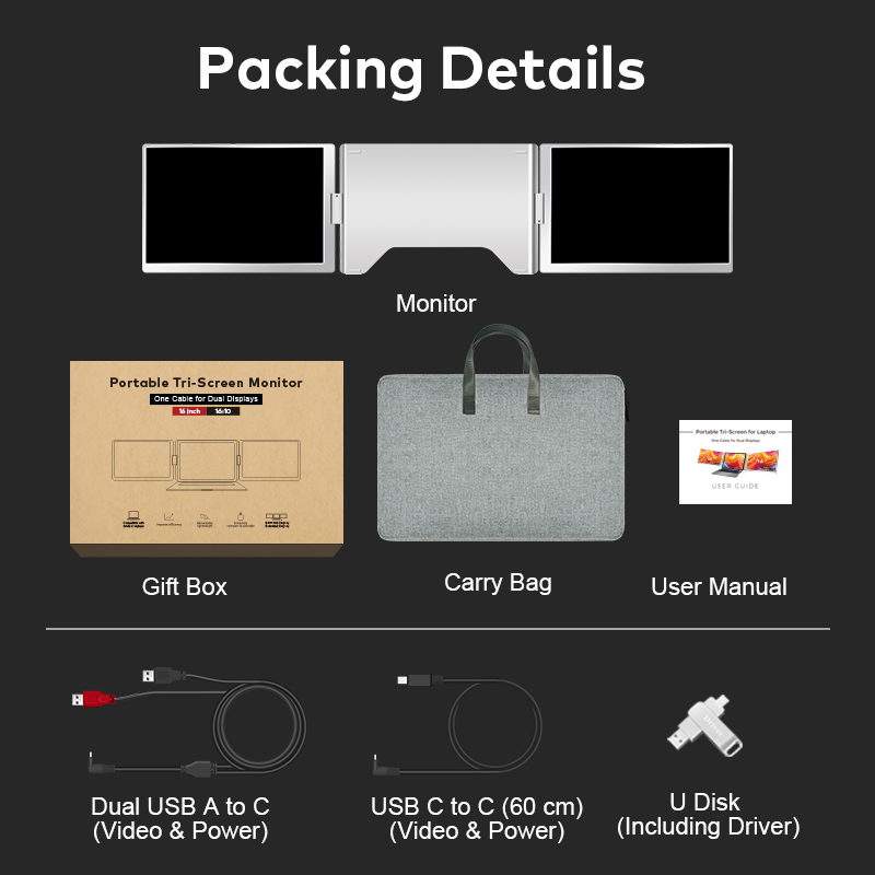 . Portable Tri-screen Monitor with USB-C or USB-A（S900） - Image 5