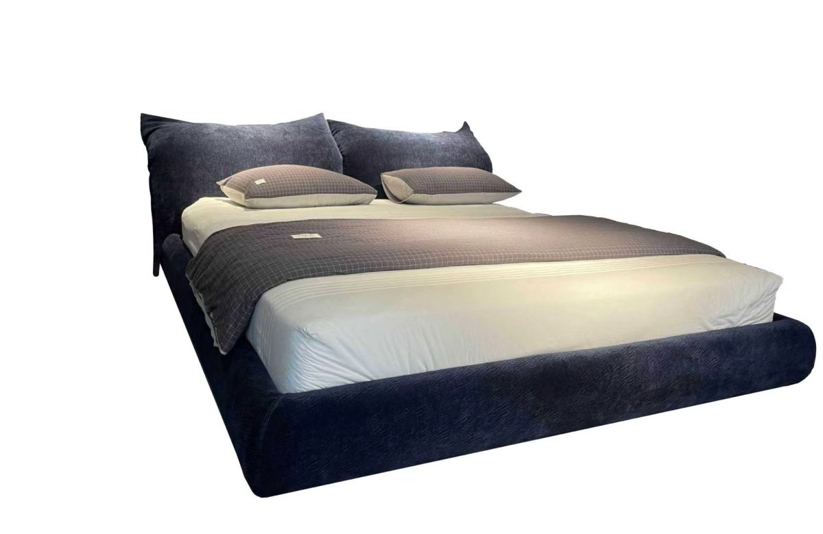​​Petals Curve Bed 2035｜267cm Floating Design｜Siberian Pine Frame｜Chenille Armor Fabric​​ - Image 1