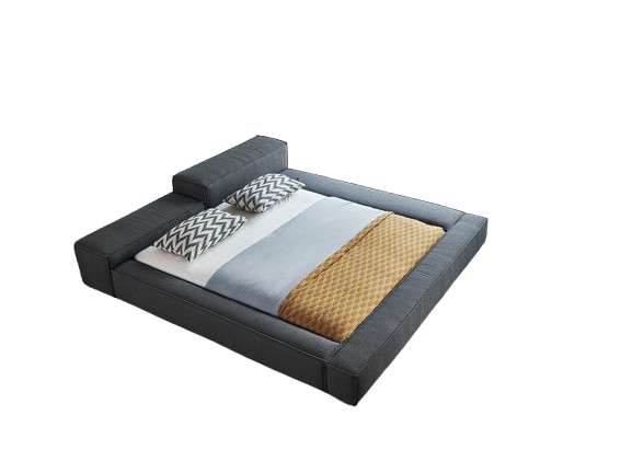 Linen Art Bed｜ZD-NORBERT-78｜Russian Pine Frame｜L-Shaped Wood Feet｜67cm Low Profile​​
