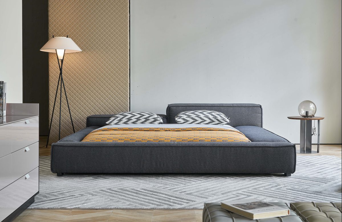 ⁦Linen Art Bed｜ZD-NORBERT-78｜Russian Pine Frame｜L-Shaped Wood Feet｜67cm Low Profile​​⁩ - الصورة ⁦3⁩