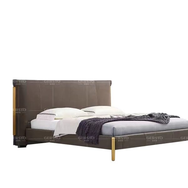 Full-Grain Leather Bed｜Siberian Larch Frame｜118cm Height｜Modern Floating Design​​