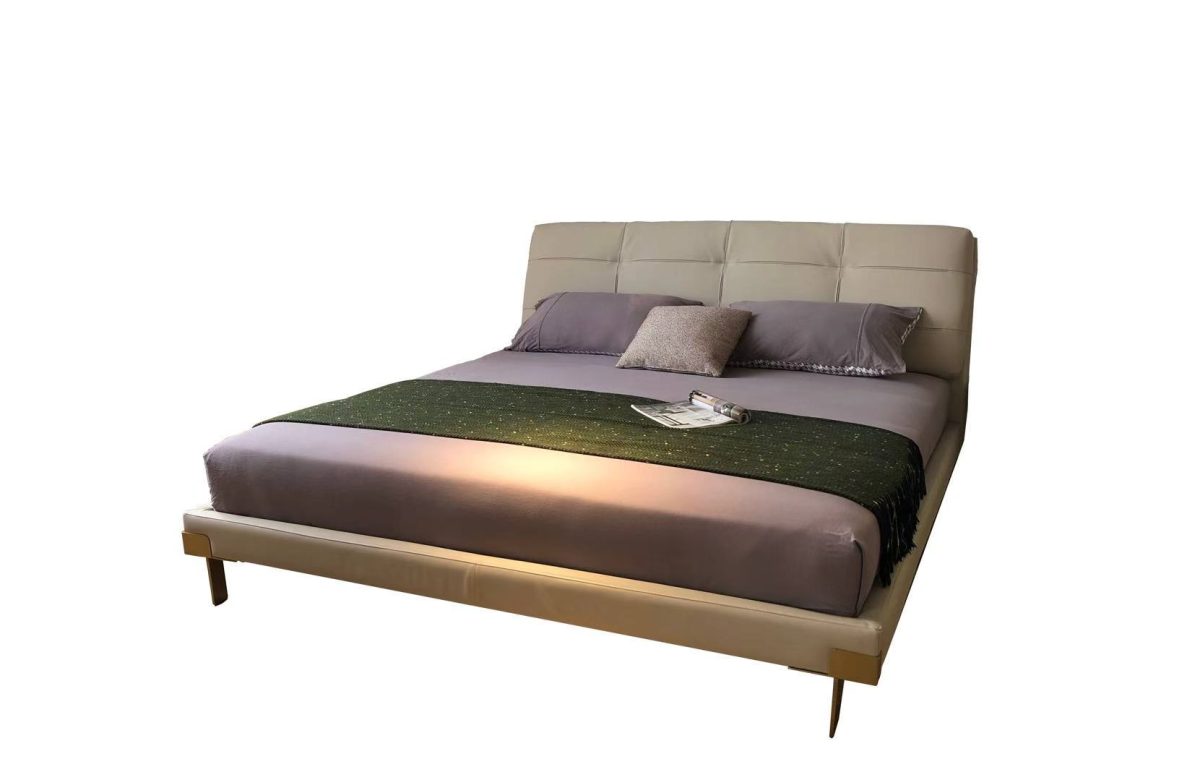 ⁦Golden Floating Bed 2038｜Russian Pine Frame｜Leather-PU Hybrid｜2 Sizes Stock​​⁩ - الصورة ⁦1⁩