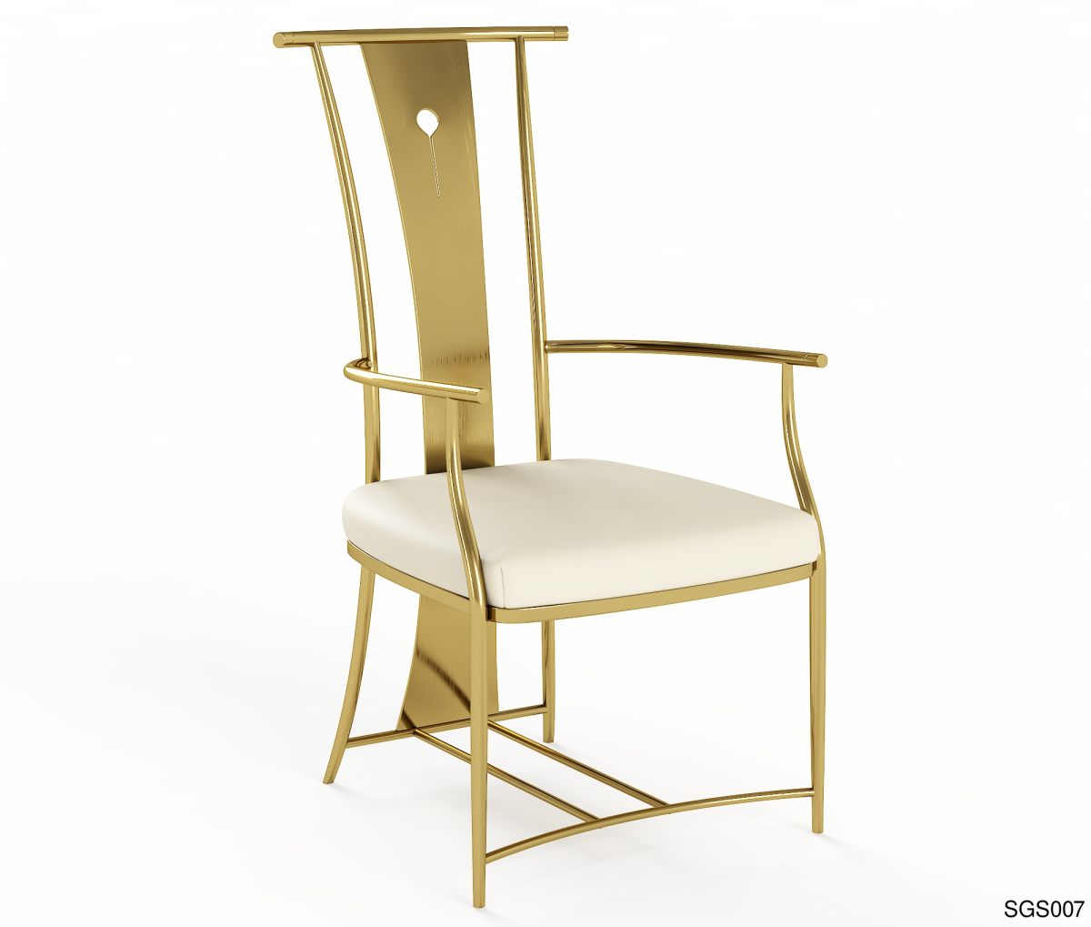 ⁦Neo-Chinese Tea Chair | Tall-Back Gold/Grey Titanium Frame & Microfiber Leather⁩ - الصورة ⁦1⁩