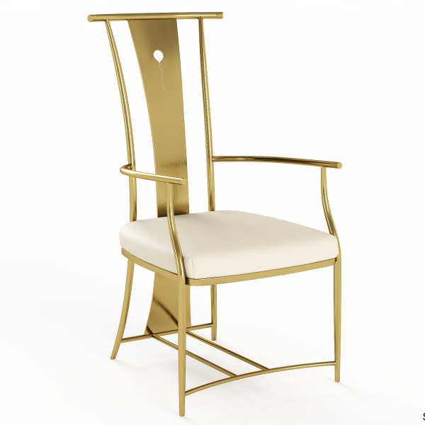 Neo-Chinese Tea Chair | Tall-Back Gold/Grey Titanium Frame & Microfiber Leather