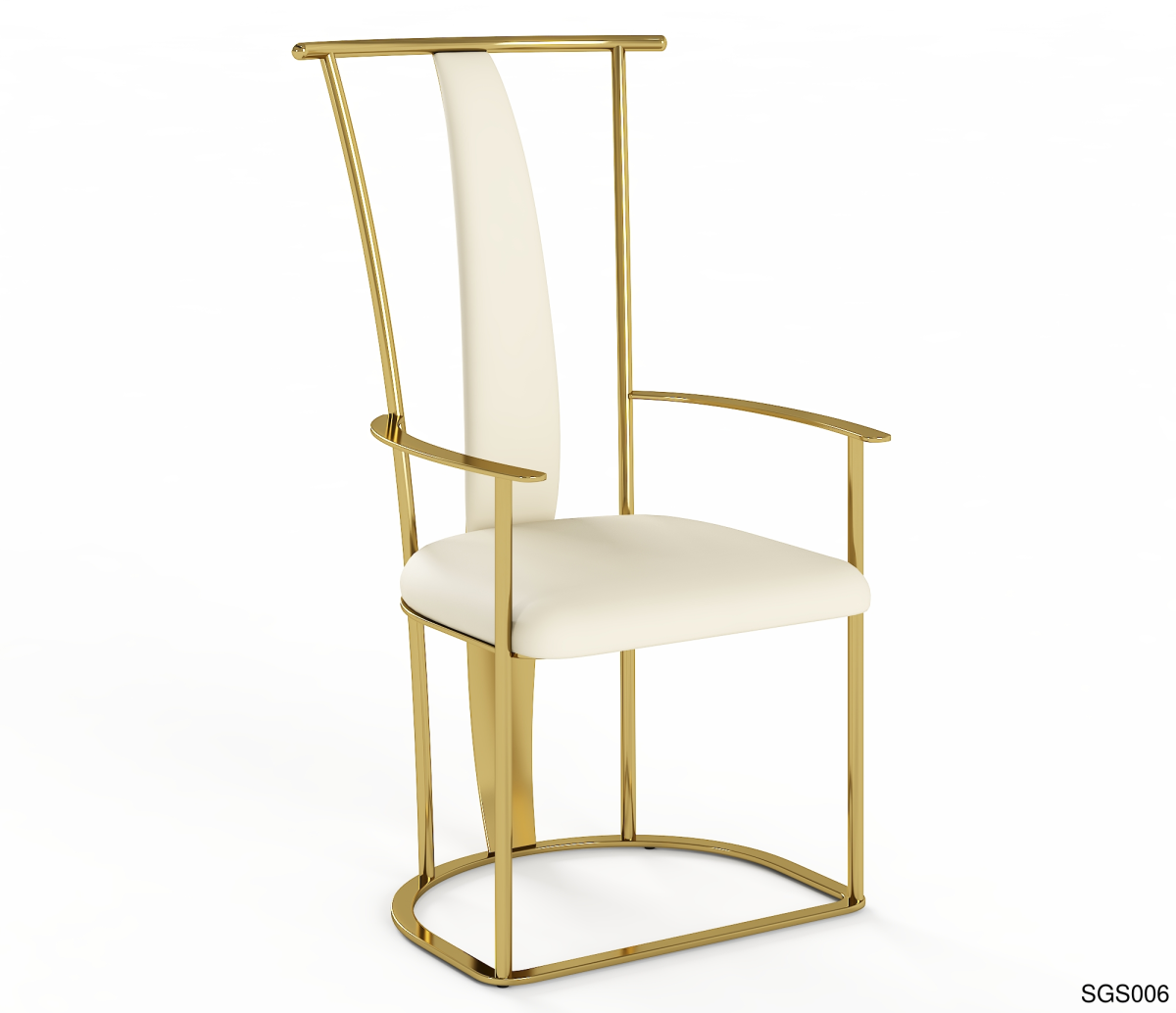 Neo-Chinese Tea Chair | Streamlined Tall-Back Gold/Grey Titanium Frame & Microfiber Leather - Image 1