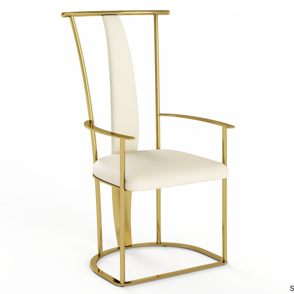 Neo-Chinese Tea Chair | Streamlined Tall-Back Gold/Grey Titanium Frame & Microfiber Leather