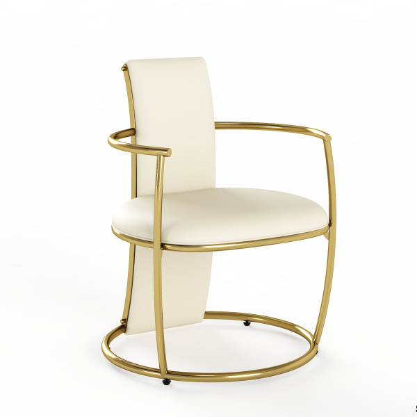Modern Circular Tea Chair | Dual-Tone Stainless Steel + Microfiber Leather