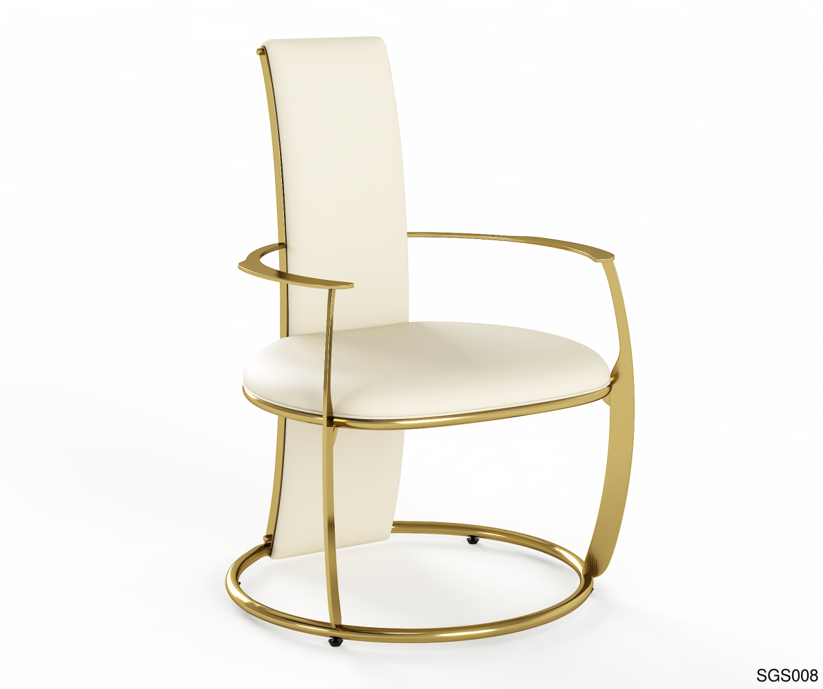 Tall-Back Circular Tea Chair | Dual-Tone Stainless Steel + Microfiber Leather - Image 1