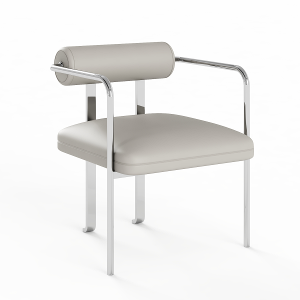Modern Minimalist Tea Chair | Mirror Stainless Steel + Microfiber Leather