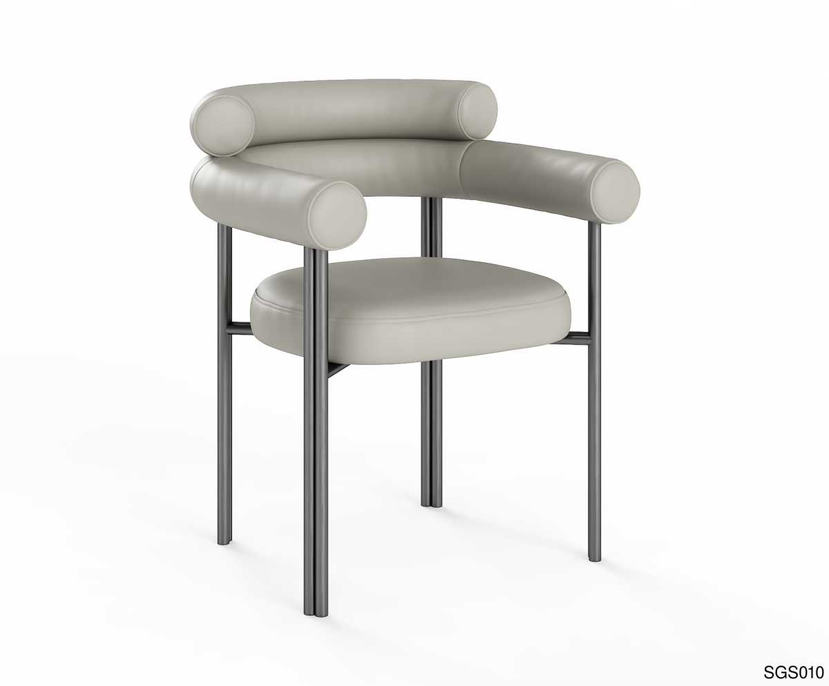 Cylindrical Hug Tea Chair | Dual-Tone Stainless Steel + Microfiber Leather - Image 1