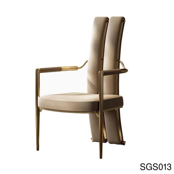 Tall-Back Dual-Panel Tea Chair | Dual-Tone Stainless Steel + Microfiber Leather