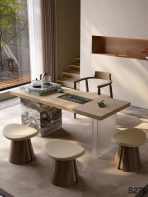 Modern Minimalist Glass Dining Table | Tapered Metal Base + Tempered Glass - Image 2