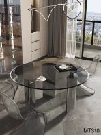 ⁦Round Thick Glass Dining Table | Stainless Steel Base + 12mm Tempered Glass⁩ - الصورة ⁦3⁩