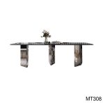 Beveled Thick Glass Art Dining Table | 12mm Beveled Tempered Glass + Stainless Steel Art Legs