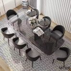 Beveled Thick Glass Art Dining Table | 12mm Beveled Tempered Glass + Stainless Steel Art Legs - Image 2
