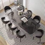 Beveled Thick Glass Art Dining Table | 12mm Beveled Tempered Glass + Stainless Steel Art Legs - Image 4