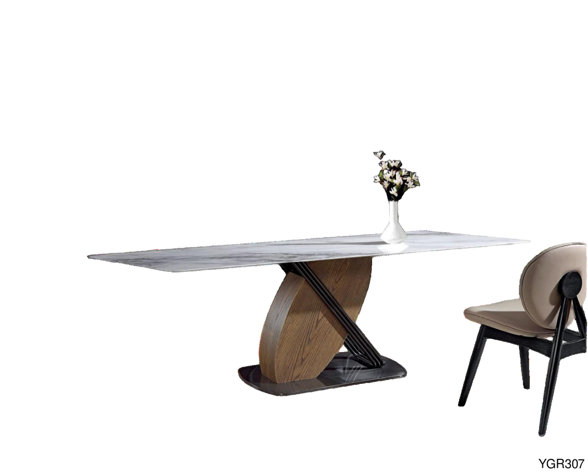 Luxury Sintered Stone Dining Table | Solid Wood + Stainless Steel + Sintered Stone (Tianshan Snow) - Image 1