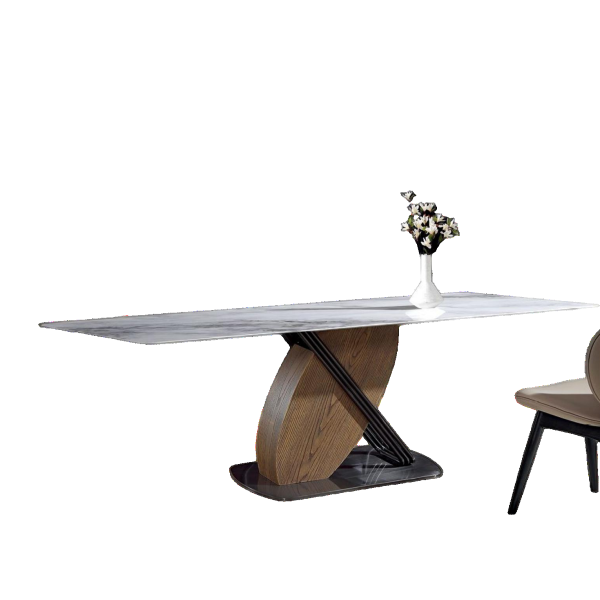 Luxury Sintered Stone Dining Table | Solid Wood + Stainless Steel + Sintered Stone (Tianshan Snow)