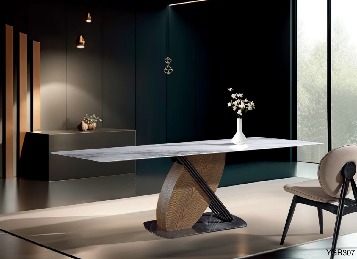 Luxury Sintered Stone Dining Table | Solid Wood + Stainless Steel + Sintered Stone (Tianshan Snow) - Image 3