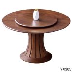 Walnut Wood Round Dining Table with Lazy Susan | Solid Wood + Built-In Rotating Tray