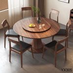 Walnut Wood Round Dining Table with Lazy Susan | Solid Wood + Built-In Rotating Tray - Image 2