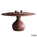 Walnut Wood Art Rotating Dining Table | Solid Wood + Unique Base