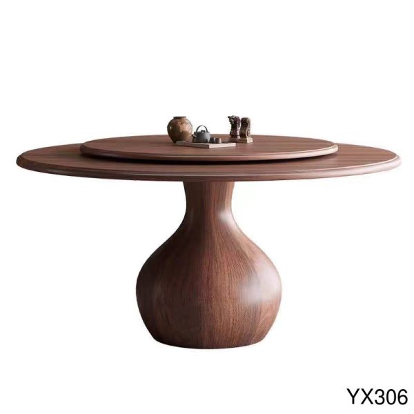 Walnut Wood Art Rotating Dining Table | Solid Wood + Unique Base