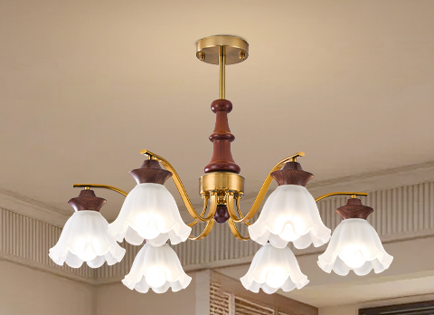 6828 Series Chandeliers: Elegant Fusion of Wood and Copper, Illuminate Warm Artistic Spaces