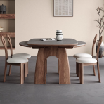 ⁦9035 Ancient Coin Rock Plate Surface Jumping Table: Rock Plate + Solid Wood Create an Elegant Dining Space⁩ - الصورة ⁦2⁩