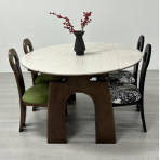 ⁦9035 Ancient Coin Rock Plate Surface Jumping Table: Rock Plate + Solid Wood Create an Elegant Dining Space⁩ - الصورة ⁦4⁩