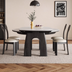 ⁦9035 Ancient Coin Rock Plate Surface Jumping Table: Rock Plate + Solid Wood Create an Elegant Dining Space⁩ - الصورة ⁦3⁩