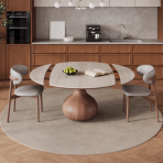 9037 Vase-shaped Rock Slab Surface Extendable Dining Table - Artistic Solid Wood & Rock Slab Dining Table - Image 3