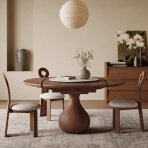 9037 Vase-shaped Solid Wood Surface Extendable Dining Table, Artistic-shaped Solid Wood Texture Dining Table - Image 2