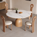 9038 Mushroom Jumping Platform Dining Table Rock/Solid Wood Dual Material Scalable Round Table - Image 2