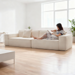 H-035# 2.0m Compressible Linen Fabric Sofa, Modern Minimalist Block Straight Sofa - Image 2