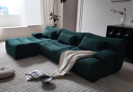 H-031# Retro Dark Green Flannel Modular Sofa Lazy Style Large Space Combination Sofa - Image 2