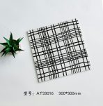 ⁦300×300mm Embossed Glossy Geometric Line Tiles, Black-White/Blue-White Grid Non-Slip Floor Tiles, AT33016/AT33017⁩ - الصورة ⁦2⁩