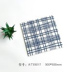 ⁦300×300mm Embossed Glossy Geometric Line Tiles, Black-White/Blue-White Grid Non-Slip Floor Tiles, AT33016/AT33017⁩ - الصورة ⁦4⁩