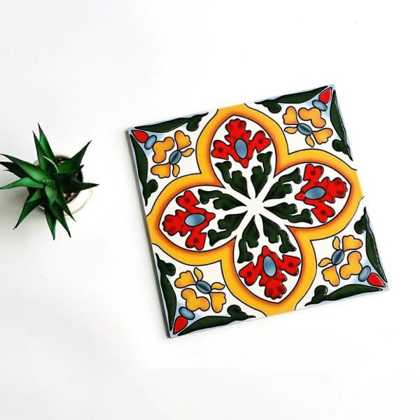 300×300mm Embossed Glossy Retro Tiles, Ethnic Geometric Mosaic Floor Tiles AT33006-AT33009