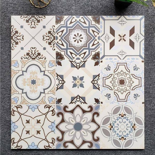 600x600mm Retro Patchwork Tiles, 3 Designs, Decorative Tiles for Living & Dining Room