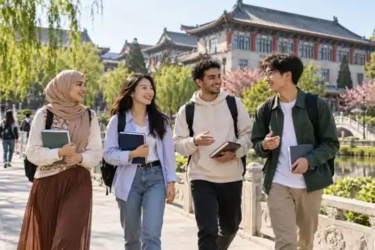طلاب دوليون في حرم جامعي بالصين